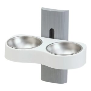 Comedouro duplo de parede, em inox, para gatos ou cães pequenos - 450ml - Modelo Barcelona